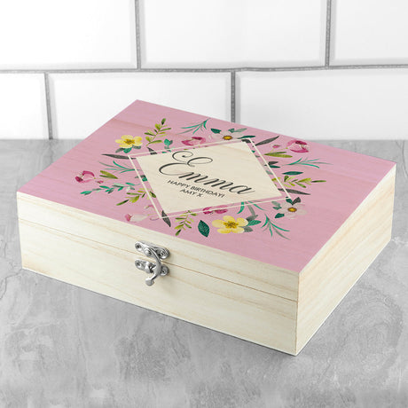 Personalised Pink Botanical Tea Box Selection: 1 - Tea Boxes By Gift Moments