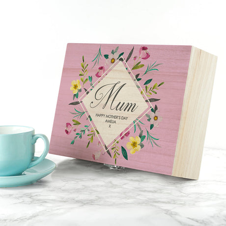 Personalised Pink Botanical Tea Box Selection: 3 - Tea Boxes By Gift Moments