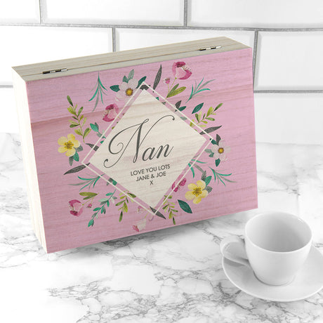 Personalised Pink Botanical Tea Box Selection: 6 - Tea Boxes By Gift Moments