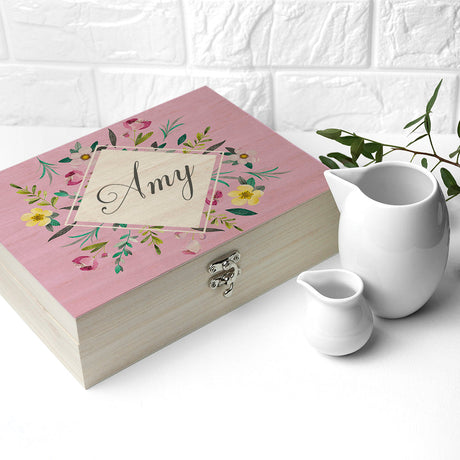 Personalised Pink Botanical Tea Box Selection: 7 - Tea Boxes By Gift Moments