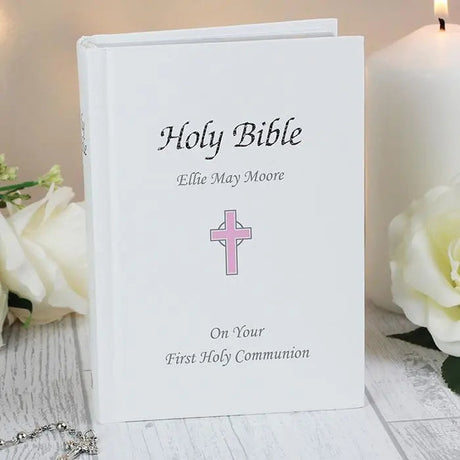 Personalised Pink Cross Holy Bible: 6 - Books By Gift Moments