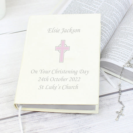 Personalised Pink Cross Holy Bible - Eco-friendly: 1 - Books By Gift Moments