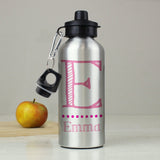 Personalised Pink Name Silver Water Bottle: 3 - Kids Bottles By Gift Moments