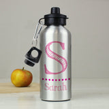 Personalised Pink Name Silver Water Bottle: 1 - Kids Bottles By Gift Moments