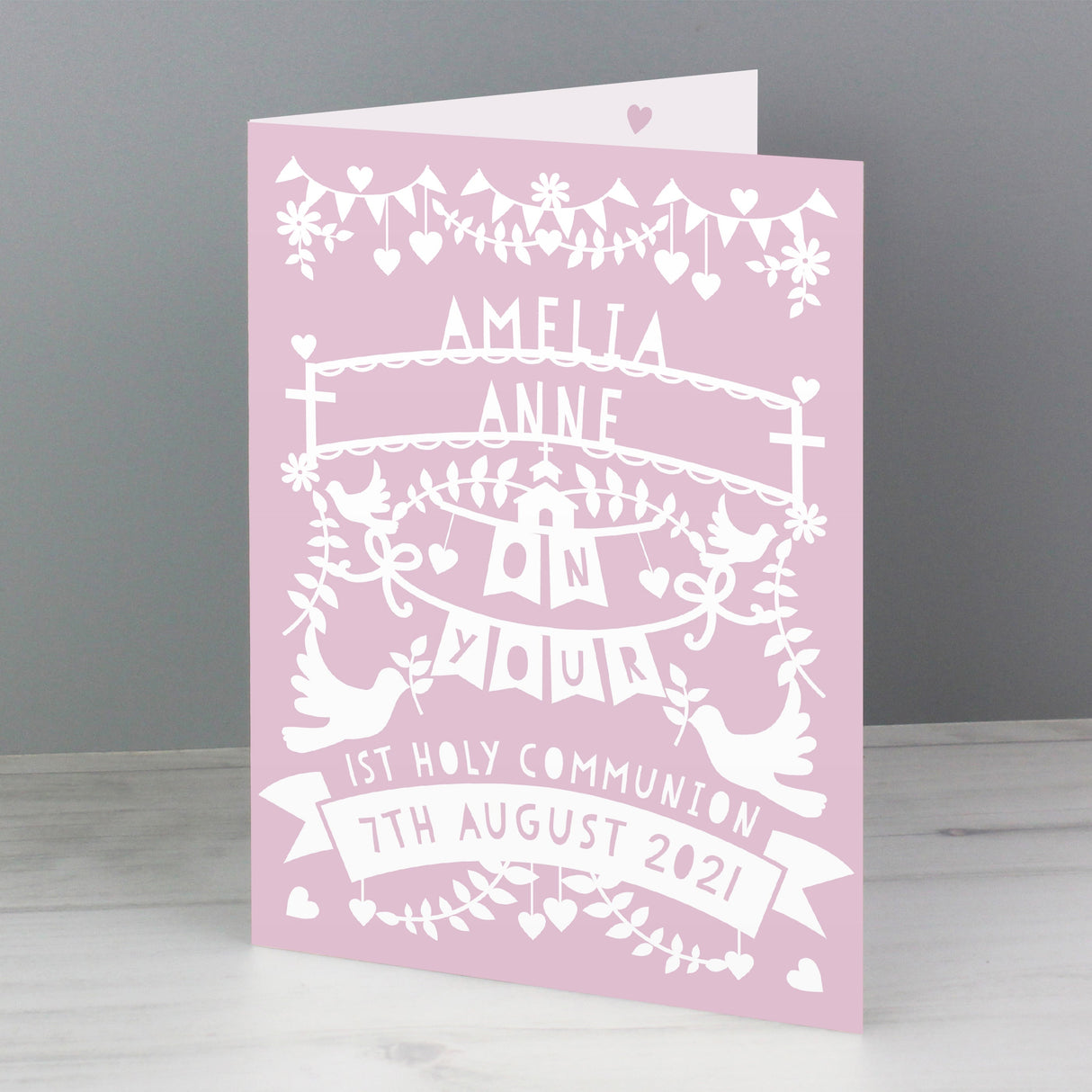 Personalised Pink Papercut Religious Occasion Card: 5 - Greeting Cards By Gift Moments