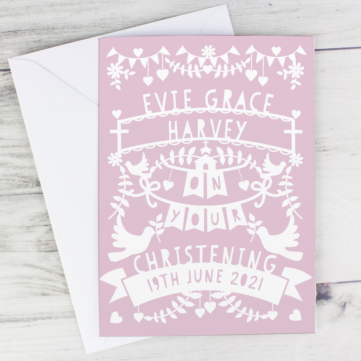 Personalised Pink Papercut Religious Occasion Card: 1 - Greeting Cards By Gift Moments