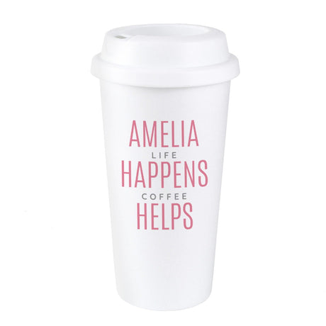 Personalised Pink Insulated Eco Travel Cup: 6 - Travel Mugs By Gift Moments