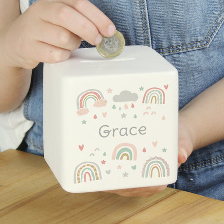 Personalised Rainbow Ceramic Money Box: 3 - Money Boxes By Gift Moments