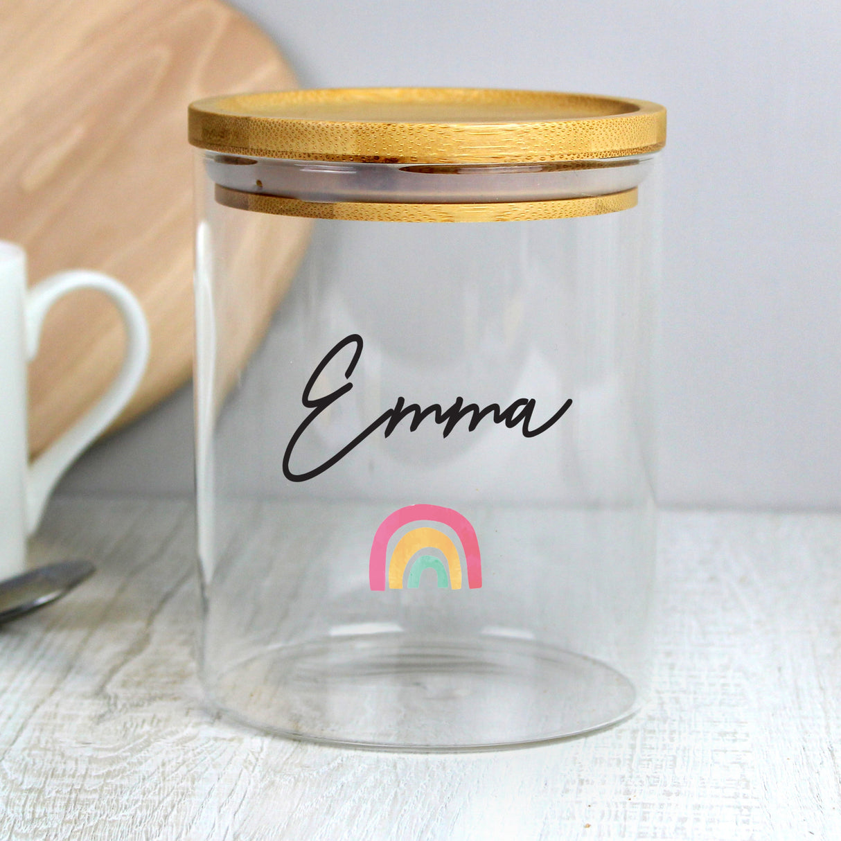 Personalised Rainbow Glass Jar with Bamboo Lid: 1 - Storage By Gift Moments