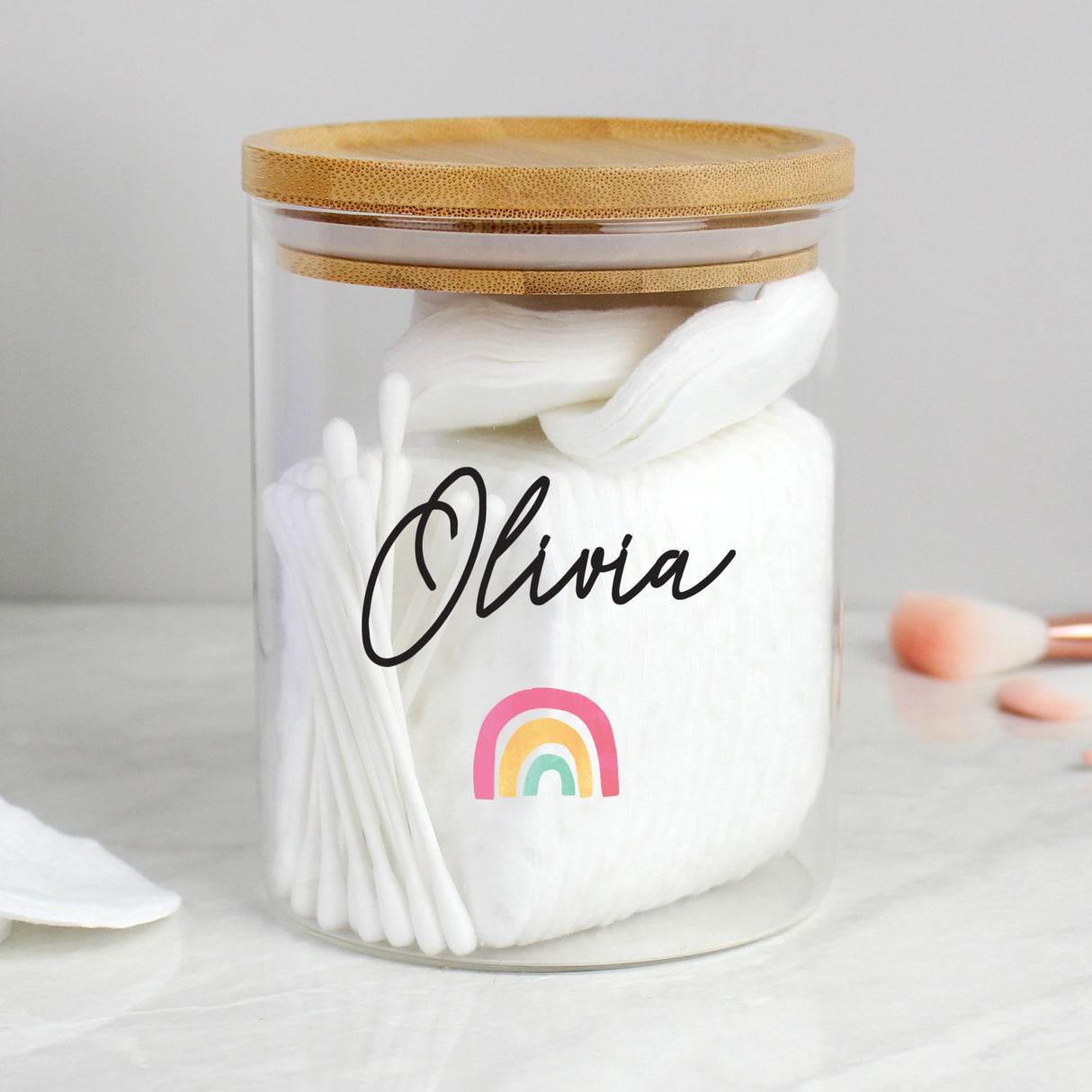 Personalised Rainbow Glass Jar with Bamboo Lid: 2 - Storage By Gift Moments