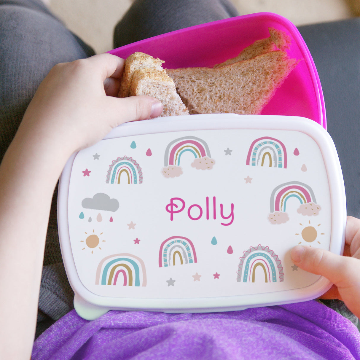 Personalised Pink Rainbow Name Lunch Box: 2 - Lunch Boxes & Bags By Gift Moments