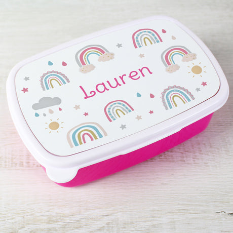 Personalised Pink Rainbow Name Lunch Box: 4 - Lunch Boxes & Bags By Gift Moments