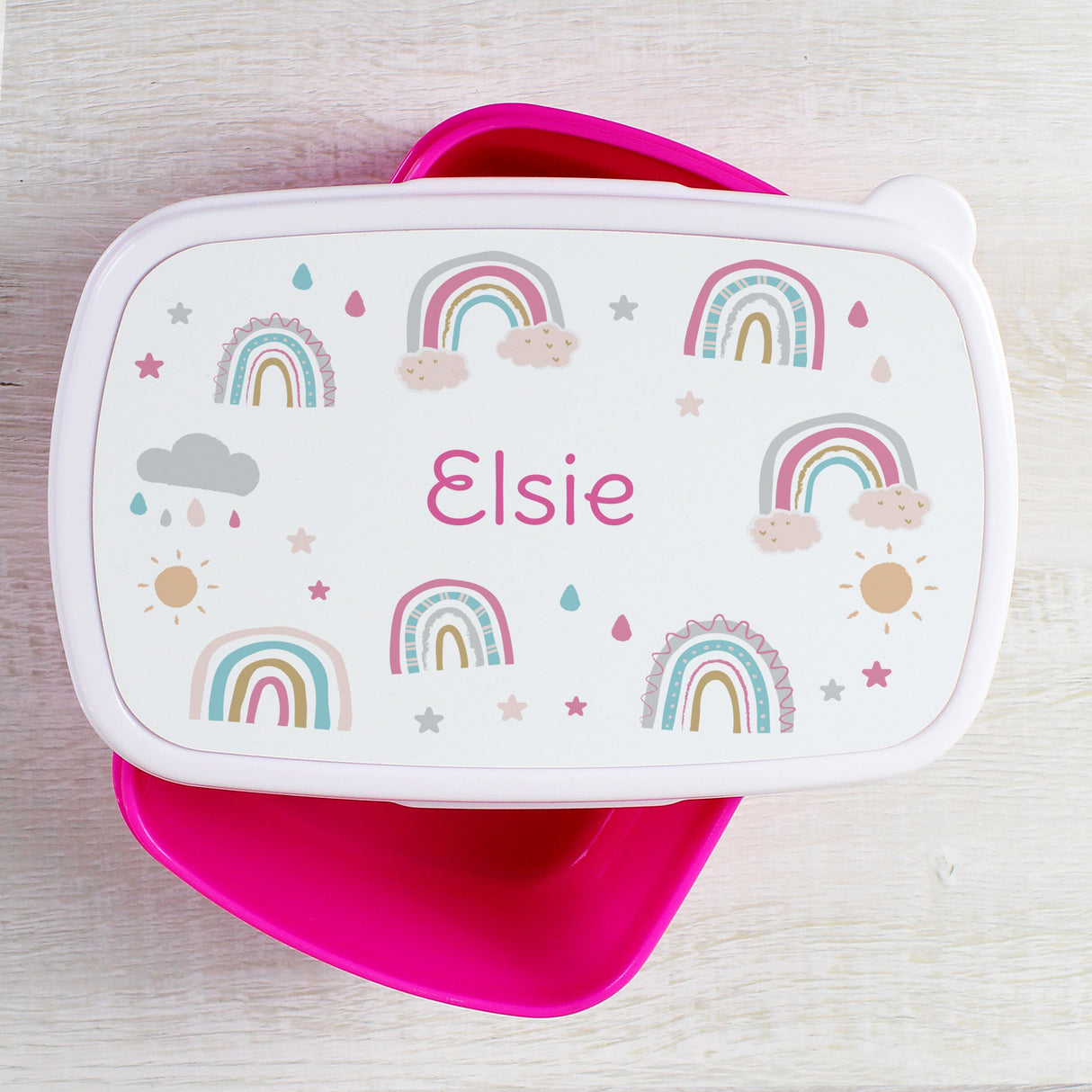 Personalised Pink Rainbow Name Lunch Box: 3 - Lunch Boxes & Bags By Gift Moments