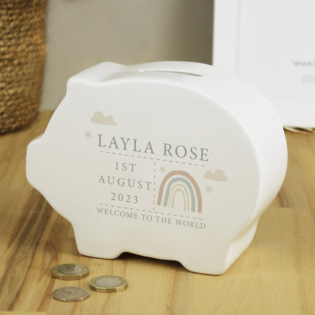 Personalised Rainbow Piggy Bank for Kids: 4 - Money Boxes By Gift Moments