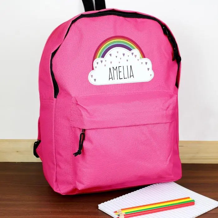 Personalised Rainbow Pink School Backpack: 2 - Kids Bags By Gift Moments