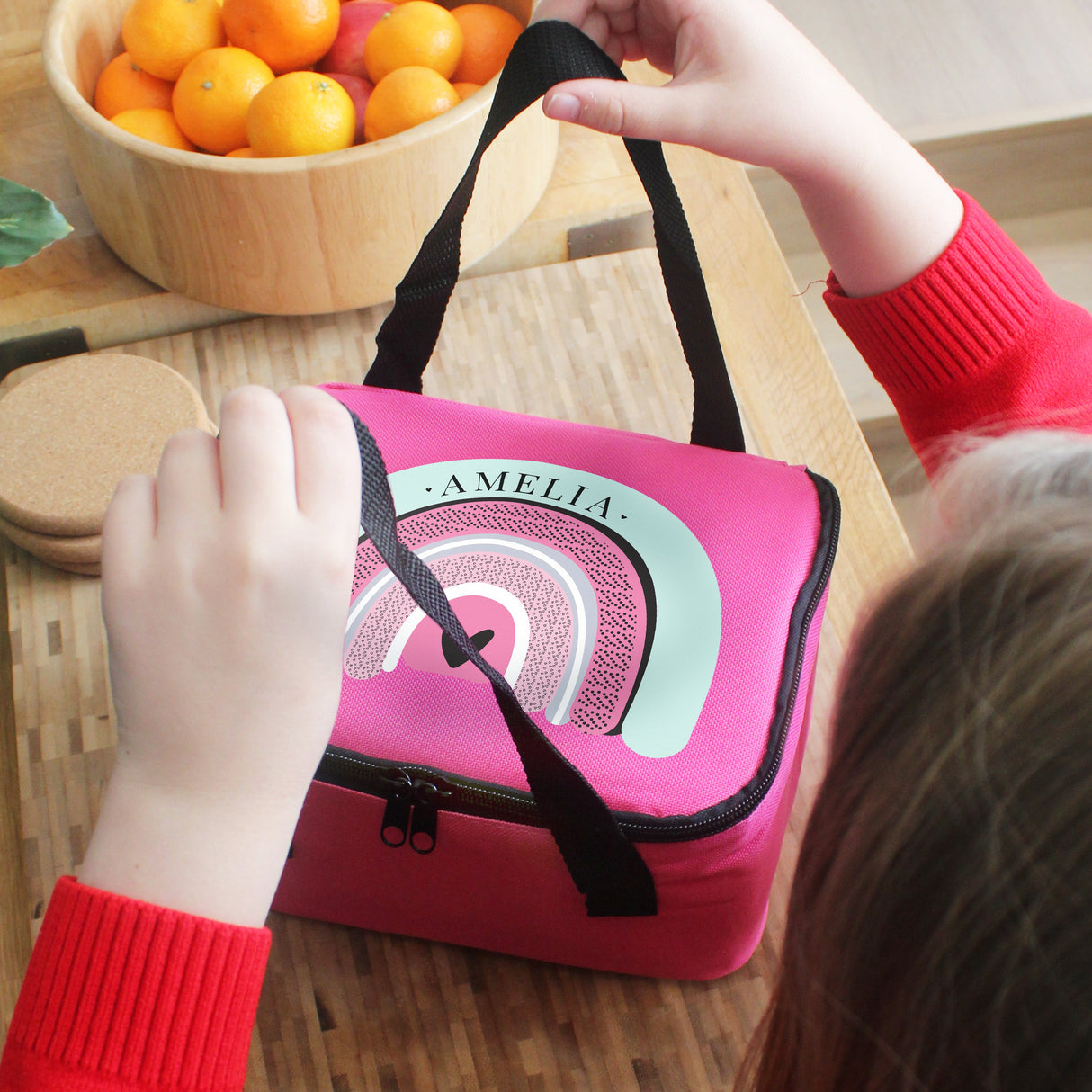 Personalised Rainbow Pink Kids Lunch Bag: 3 - Lunch Boxes & Bags By Gift Moments