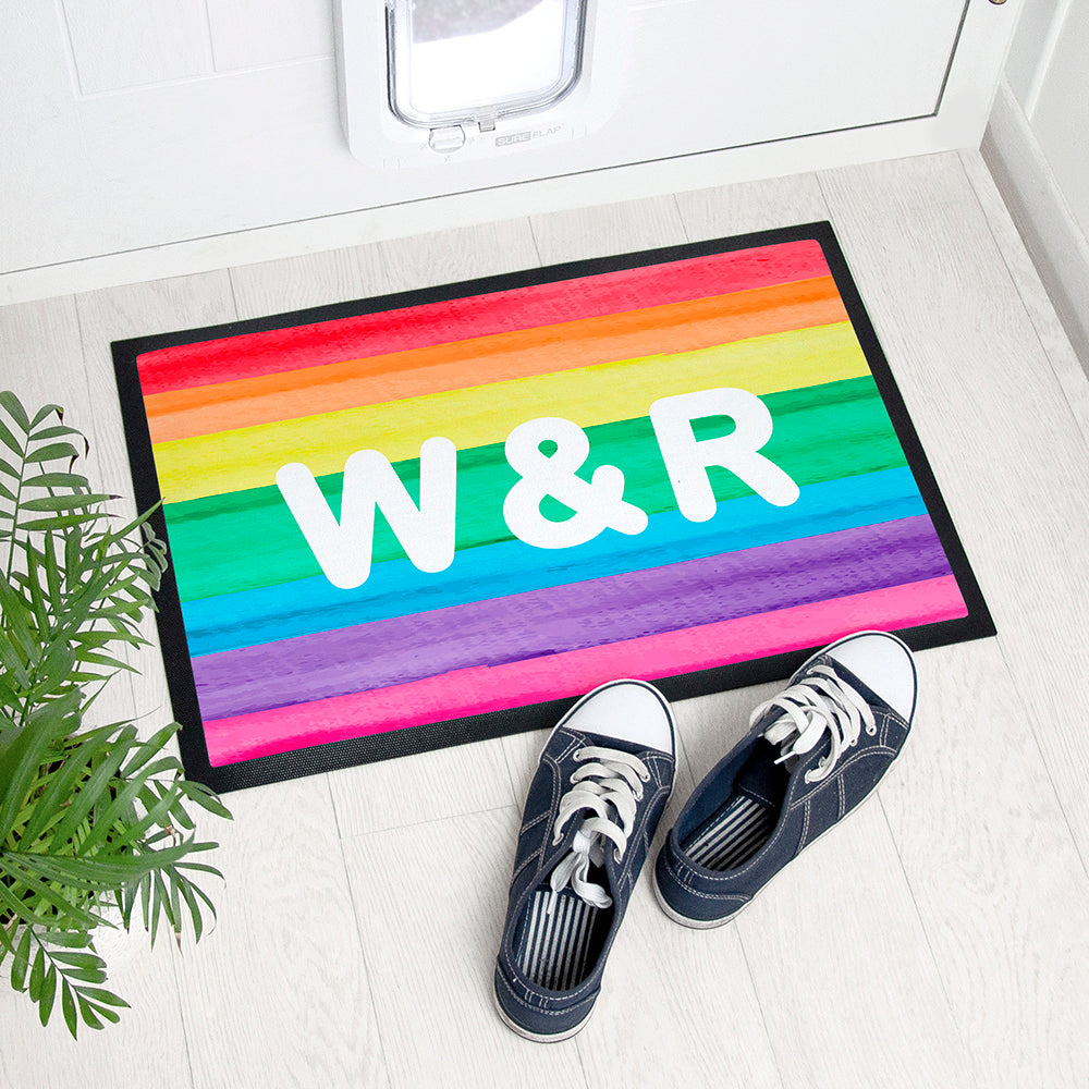 Personalised Rainbow Stripe Doormat Default Title - Doormats at Gift Moments