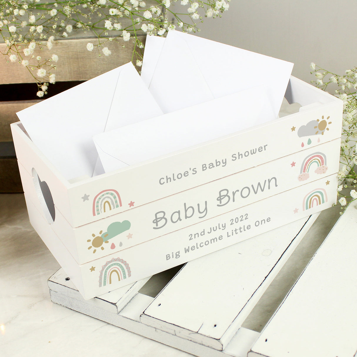 Personalised Rainbow Wooden Crate for Baby: 3 - Storage By Gift Moments