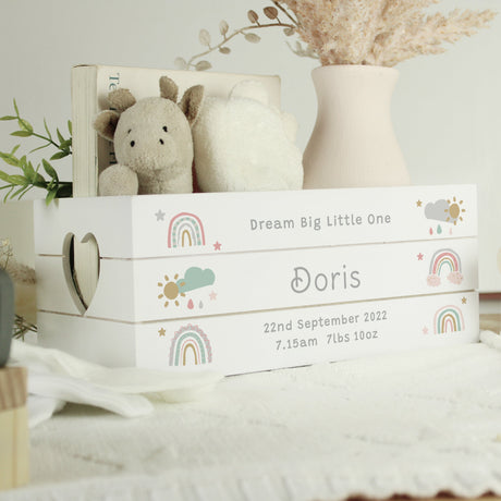 Personalised Rainbow Wooden Crate for Baby: 1 - Storage By Gift Moments