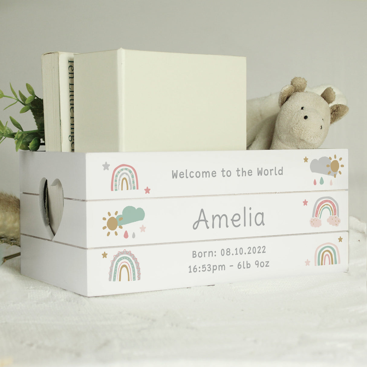 Personalised Rainbow Wooden Crate for Baby: 2 - Storage By Gift Moments