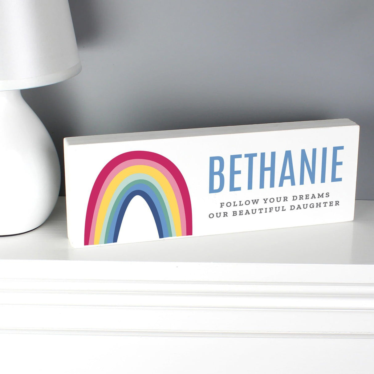 Personalised Rainbow Wooden Block Sign: 3 - Signs & Plaques By Gift Moments