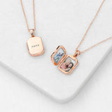 Personalised Rectangular Photo Locket Necklace: 3 - Rose Gold - Necklaces By Gift Moments