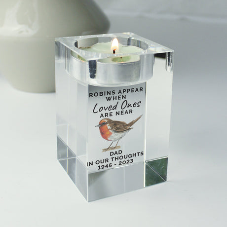 Personalised Robin Memorial Glass Tealight Holder: 3 - Candle Holders By Gift Moments