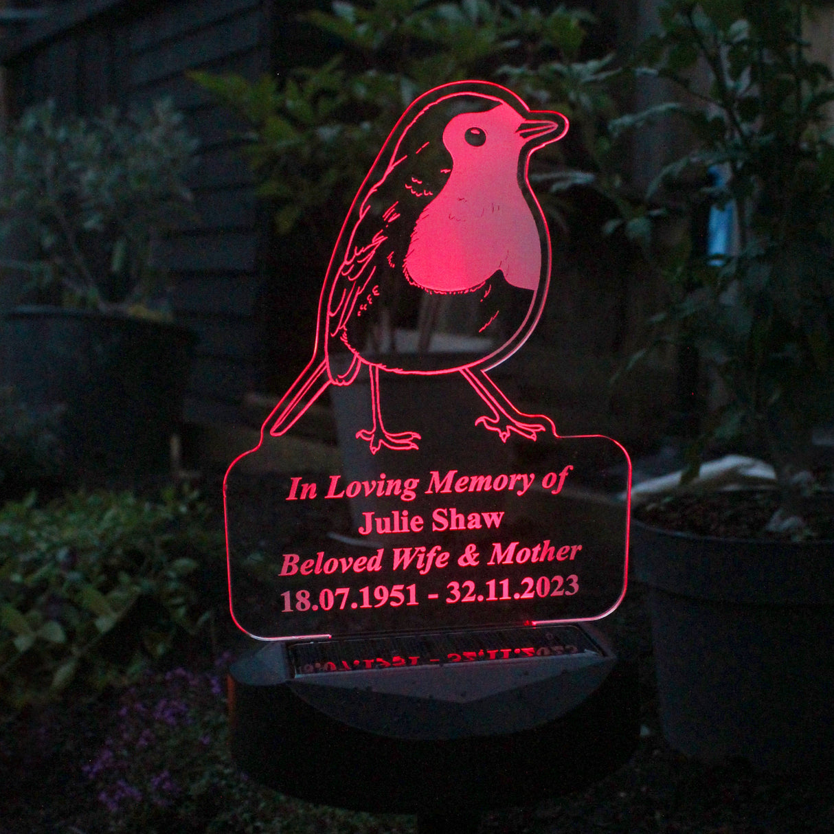 Personalised Robin Memorial Solar Light: 4 - Solar Lights By Gift Moments