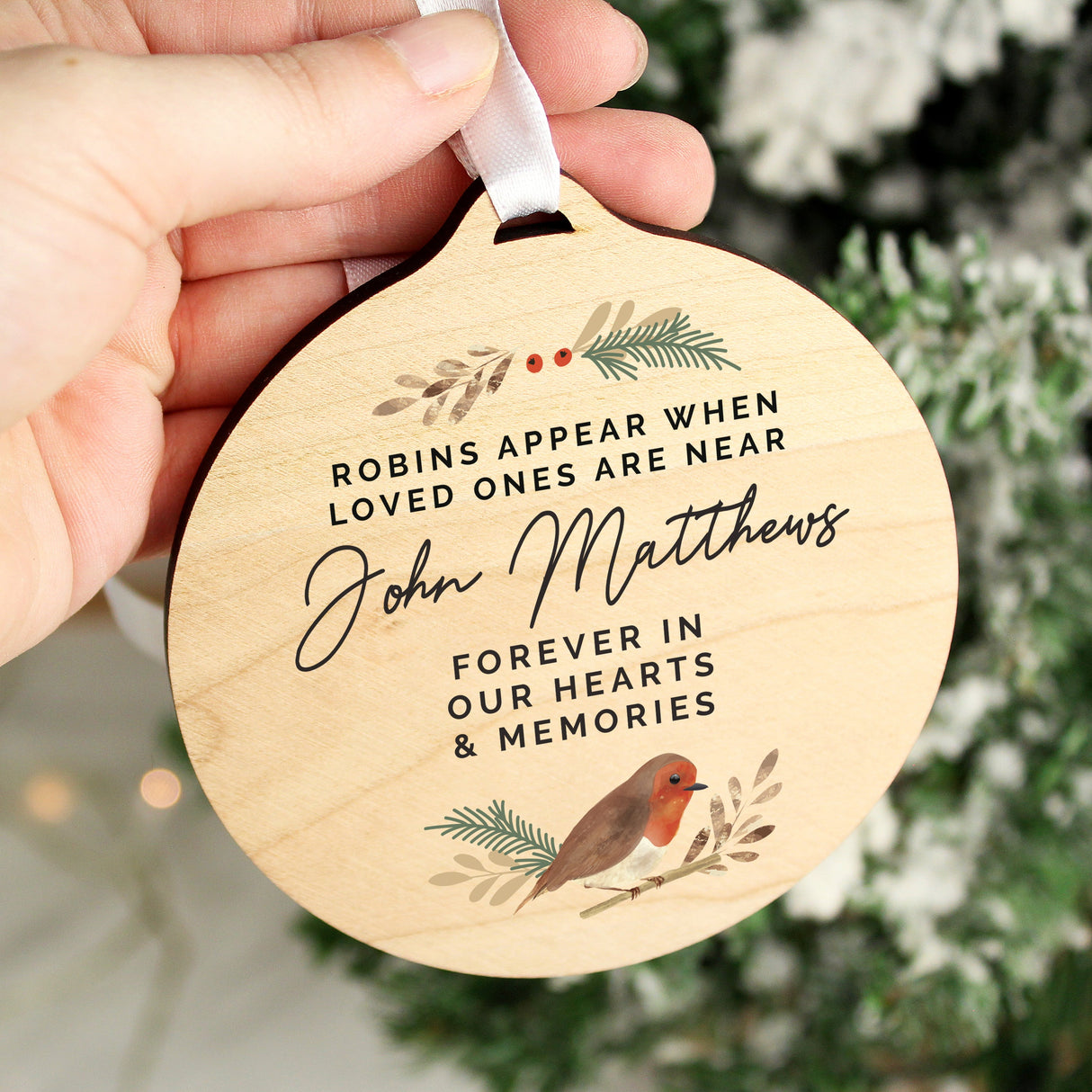 Personalised Robin Memorial Wooden Decoration: 2 - Decorations By Gift Moments