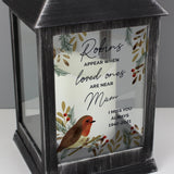 Personalised Memorial Black Lantern with Robins: 3 - LED Lighting By Gift Moments