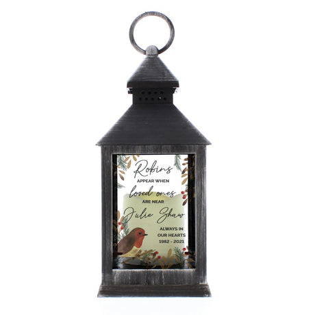 Personalised Memorial Black Lantern with Robins: 5 - LED Lighting By Gift Moments