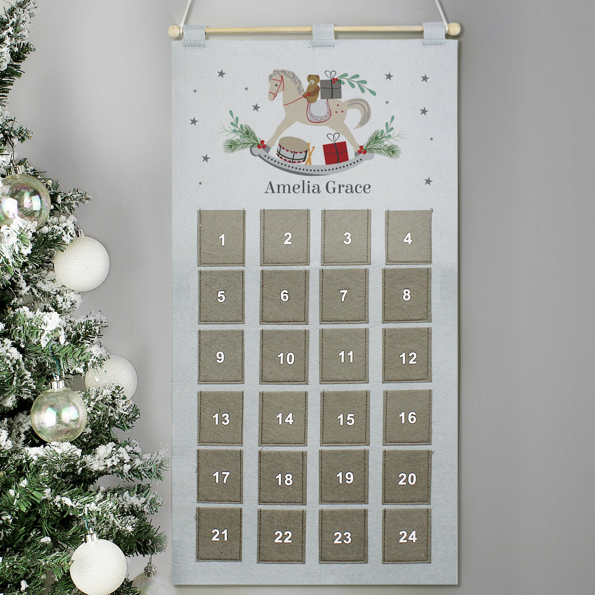 Personalised Silver Grey Rocking Horse Advent Calendar: 1 - Advent Calendars By Gift Moments