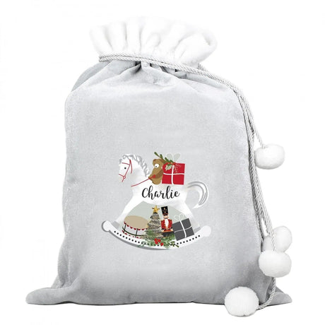 Personalised Silver Grey Pom Pom Sack: 3 - Christmas Sacks By Gift Moments