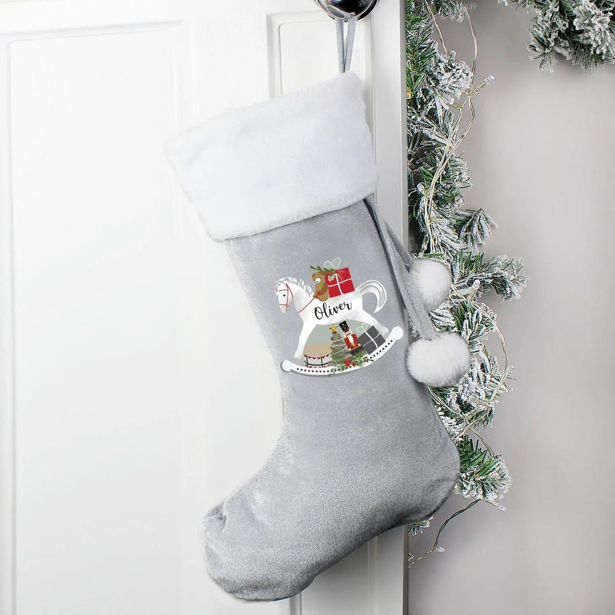 Personalised Silver Grey Velvet Stocking: 3 - Christmas Stockings By Gift Moments