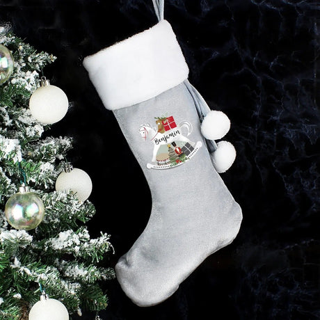 Personalised Silver Grey Velvet Stocking: 2 - Christmas Stockings By Gift Moments