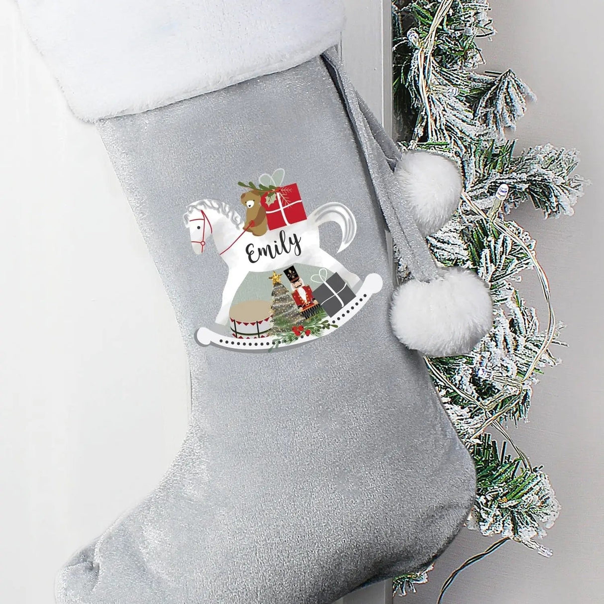 Personalised Silver Grey Velvet Stocking: 1 - Christmas Stockings By Gift Moments