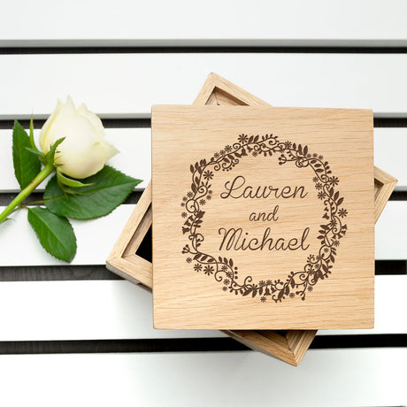 Personalised Floral Oak Photo Cube: 1 - Photo Cubes By Gift Moments