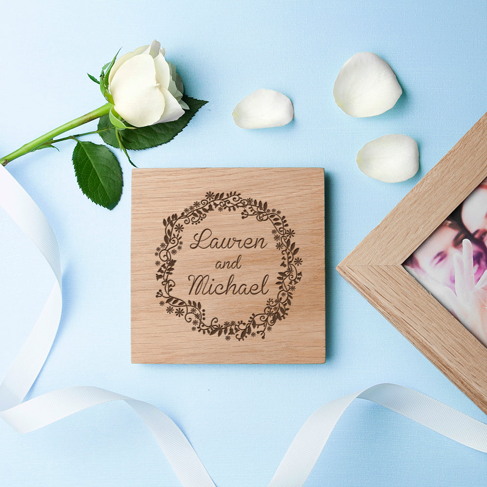 Personalised Floral Oak Photo Cube: 2 - Photo Cubes By Gift Moments