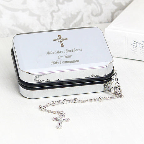 Personalised Rosary Beads with Cross Trinket Box: 5 - Trinket Boxes By Gift Moments