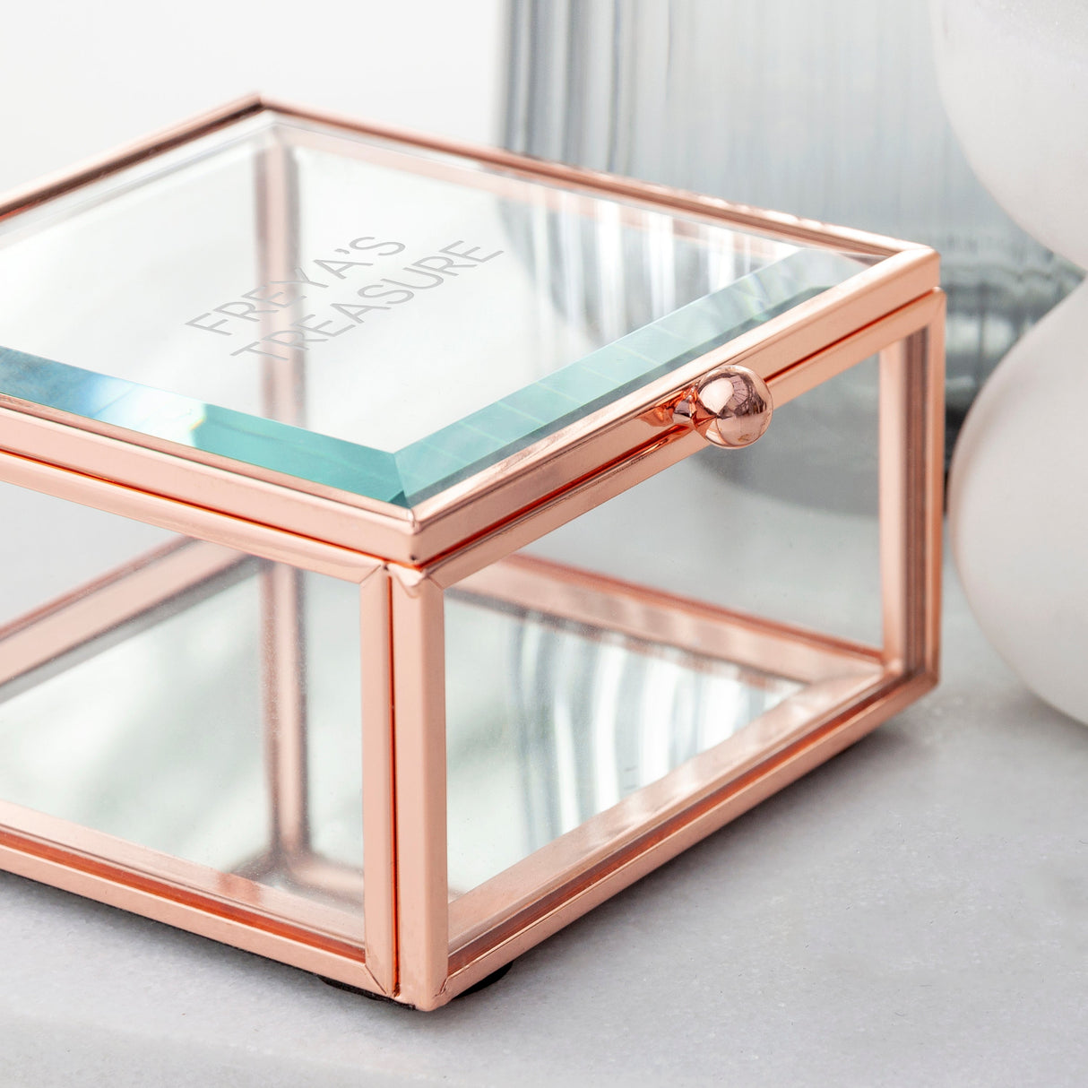 Personalised Rose Gold Glass Trinket Box: 8 - Trinket Boxes By Gift Moments