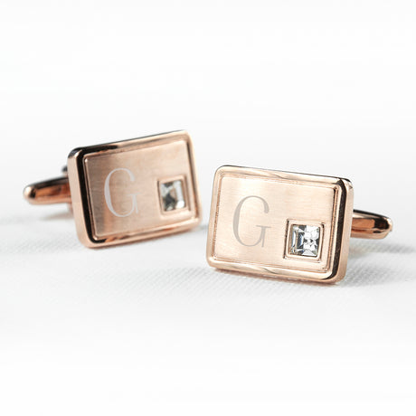 Personalised Crystal Rose Gold Cufflinks Default Title - Cufflinks & Tie Slides at Gift Moments