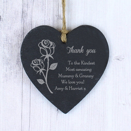 Personalised Rose Slate Heart Decoration: 4 - Decorations By Gift Moments