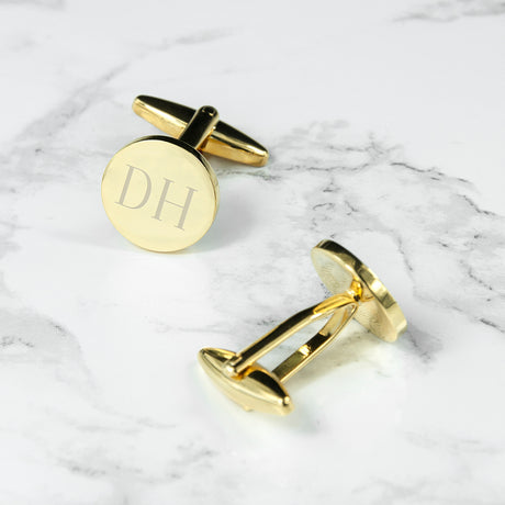 Personalised Round Gold Plated Cufflinks Default Title - Cufflinks & Tie Slides at Gift Moments