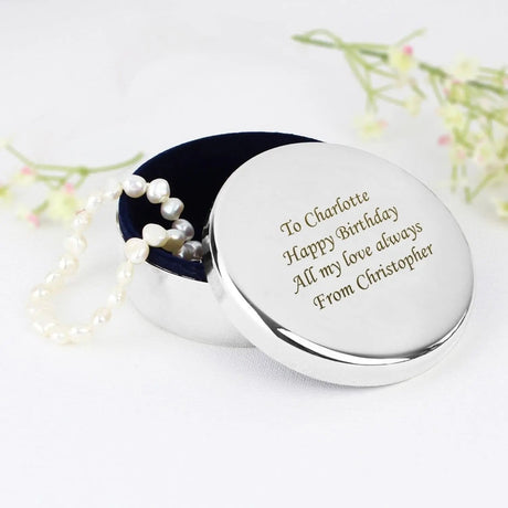 Personalised Silver Round Trinket Box: 3 - Trinket Boxes By Gift Moments