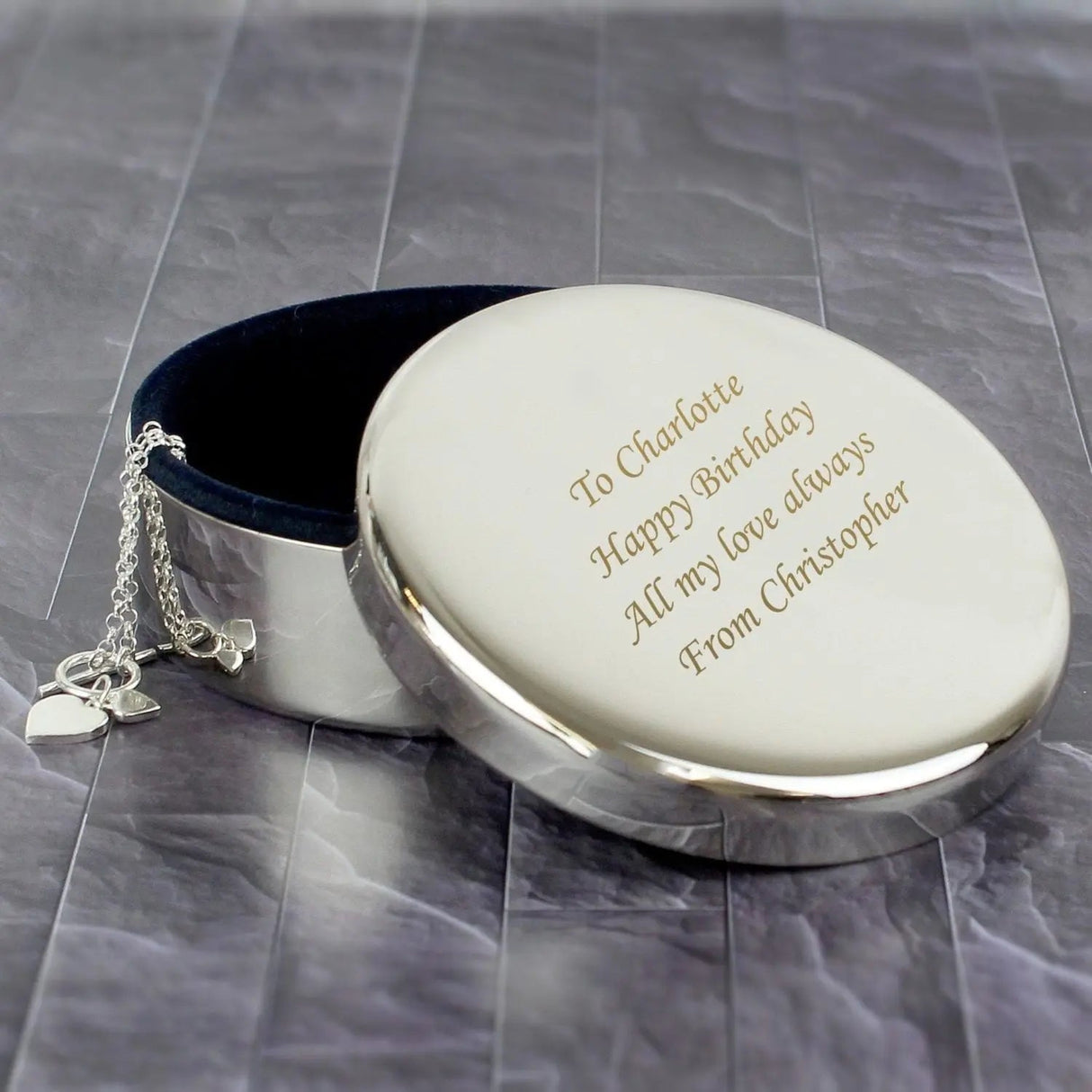 Personalised Silver Round Trinket Box: 1 - Trinket Boxes By Gift Moments