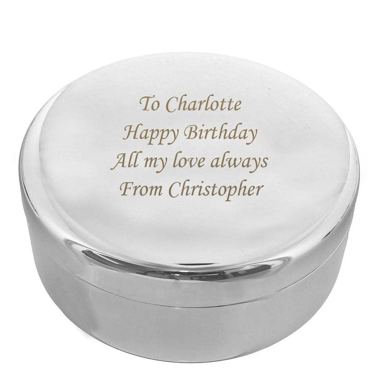 Personalised Silver Round Trinket Box: 5 - Trinket Boxes By Gift Moments