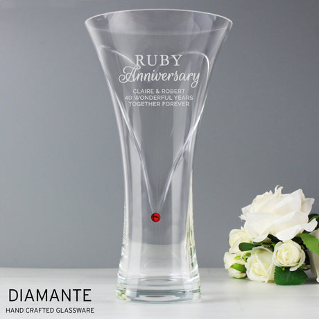 Personalised Ruby Anniversary Hand Cut Heart Vase: 2 - Vases By Gift Moments