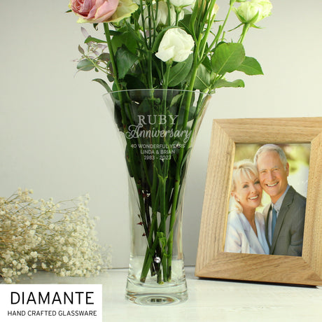 Personalised Ruby Anniversary Diamante Heart Vase: 3 - Vases By Gift Moments