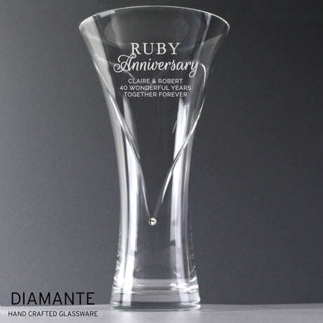 Personalised Ruby Anniversary Diamante Heart Vase: 4 - Vases By Gift Moments