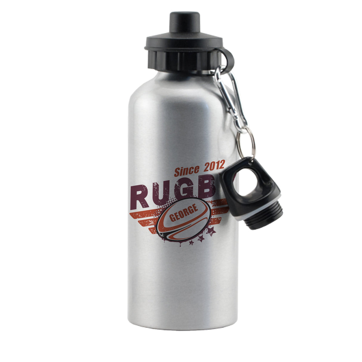 Personalised Silver Rugby Drinks Bottle: 2 - Kids Bottles By Gift Moments